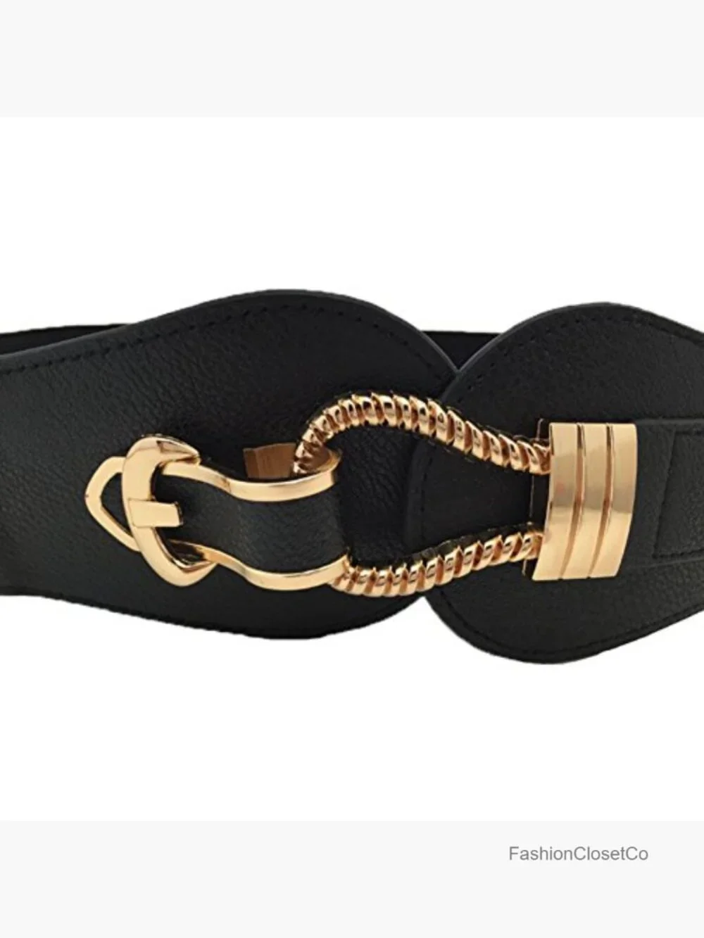 Wide Elastic Cinch Stretch Waist Belt with Metal Buckle for Dresses